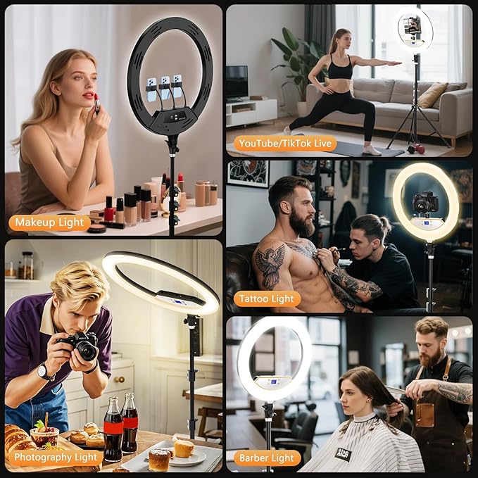 MACTREM Large 22" Ring Light with Stand, 75" Tripod for iPad iPhone Barber | Professional 50W 6500K CRI90+ LED, LCD Display, 2 USB Ports, for TikTok YouTube Makeup Tattoo Photography Video Studio - Image 3