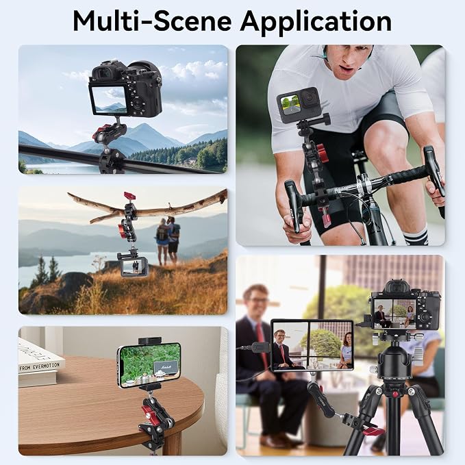 Camera Clamp Mount & 360°Ball Head Magic Arm with Adapter for Go pro, Aluminum Double Ball Head Adapters, Heavy Duty Super Clamp with 1/4"-20 & 3/8"-16 Thread -SJ008 - Image 7