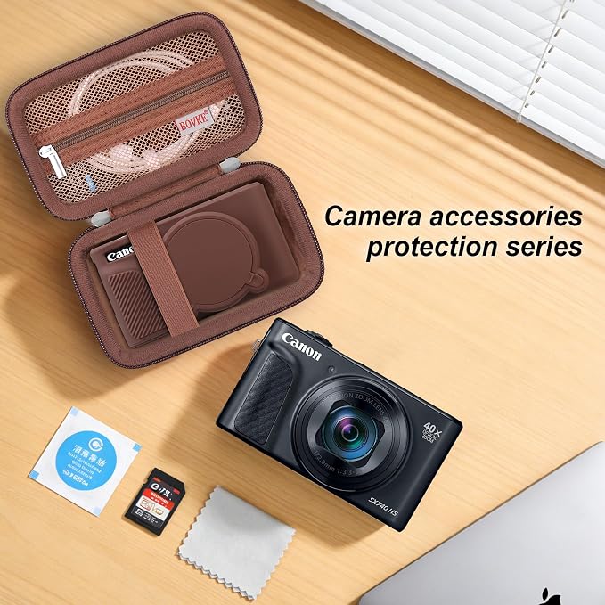 BOVKE Hard Case + Silicone Cover for Canon PowerShot SX740 HS Camera, Brown | SX740 SX730 Digital Camera Shockproof EVA Storage Bag & Soft Silicone Protective Case with Removable Lens Cover, Wrist Strap - Image 6