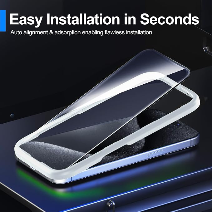 Ailun Screen Protector + Camera Lens Protector for iPhone 15 Pro Max | 3+3 Pack, 6.7 inch, Installation Frame, Case Friendly, Tempered Glass, Sensor Protection - Image 6