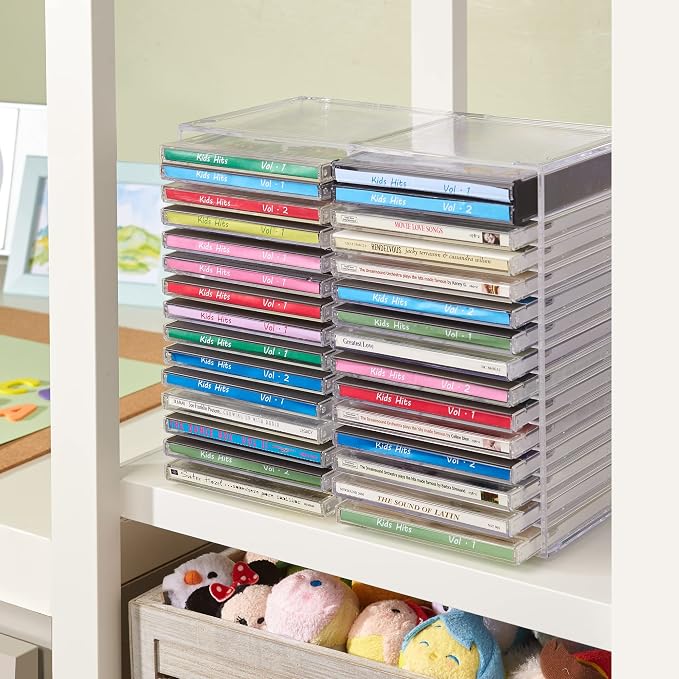 STORi Stackable Clear Plastic CD Organizer with Rubber Feet | Rectangular Jewel Cases Holder Perfect for Theatre Room | Holds up to 30 CD Cases | Made in USA - Image 4