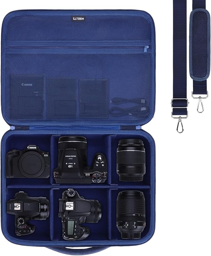 Large Camera Case Bag for Canon/Sony/Nikon Camera and Multiple Lens Navy | Hard Travel Carrying Case Bag for Canon/Sony/Nikon DSLR SLR Mirrorless Camera and Multiple Lens with 5 Dividers by LTGEM