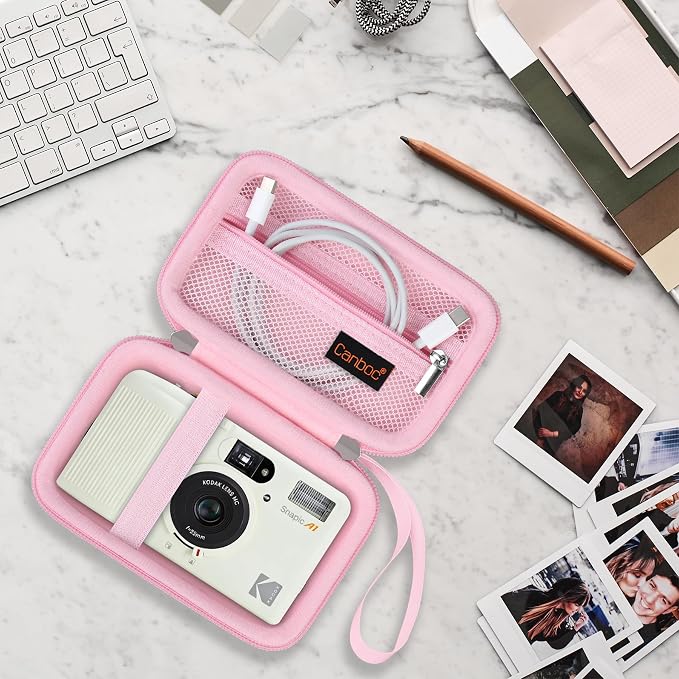 Canboc Carrying Case for KODAK EC35/ KODAK EKTAR H35 Film Camera, Pink | For H35N/ KODAK Snapic A1 Camera, H35/ EC35 Film Camera Bag, Zipper Mesh Pocket fits Batteries, Cable, Case Only - Image 7