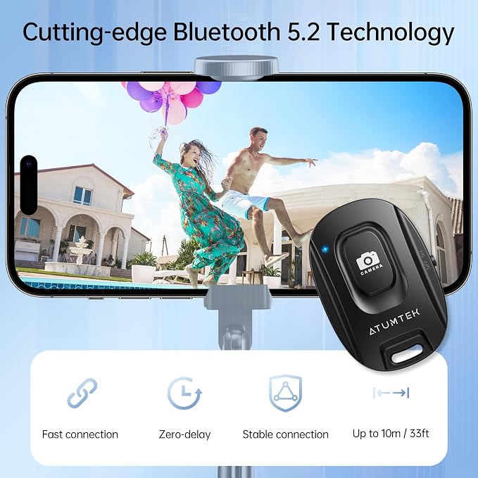 ATUMTEK Camera Remote Shutter for iPhone and Android Smartphones (2 Pack), Wireless Phone Remote Control Selfie Button for Photos and Videos (Bluetooth 5.2), Wrist Strap Included, Black & White - Image 5