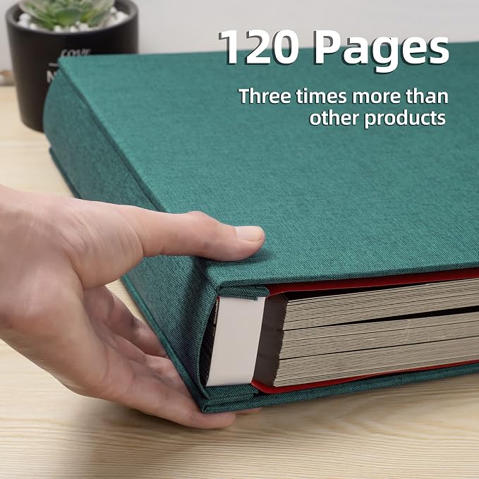 Large Photo Album Self Adhesive 4x6 5x7 3x5 8.5x11 Scrapbook Magnetic Album DIY Scrap Book Length 13 x Width 12.8 (Inches) 120 Black Sticky Pages Linen Cover DIY Photo Album(Dark Green) - Image 4