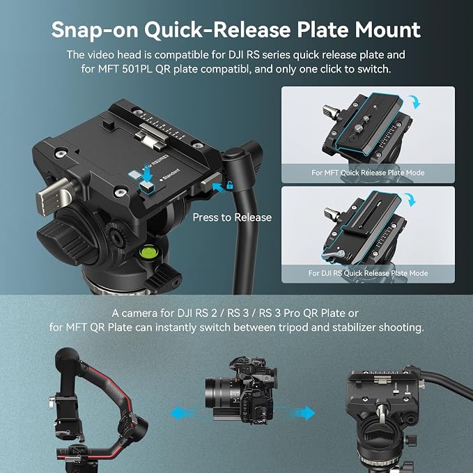 SmallRig AD-50Pro Heavy Duty Video Tripod, Carbon Fiber Lightweight Tripod with FreeSpeed One-Step Height Adjustment, Fluid Head, Dual-Mode QR Plate, Center Column, Weight 7lb, Load up 13.2lb - Image 8