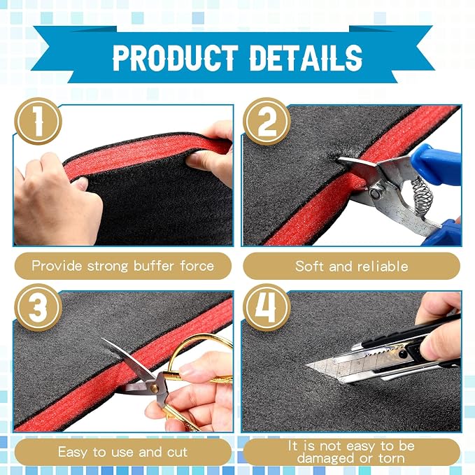 Outus 4 Pcs Cuttable Polyurethane Foam Pads Craft Foam Insert for Cases Packing Padding Camera Toolbox Storage(16 x 12 x 1.5 Inch,Red, Black) - Image 4