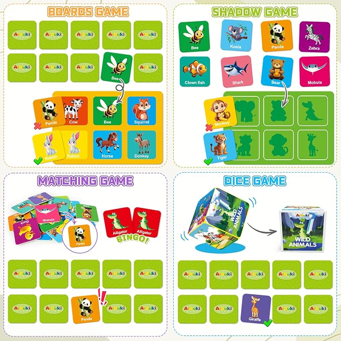 72 PCS Memory Matching Game with Dice | Animal Memory Board Game | Vegetable Link Print---comes with Storage Case, Memory Cards Concentration Game for Ages 3 and Up - Image 3