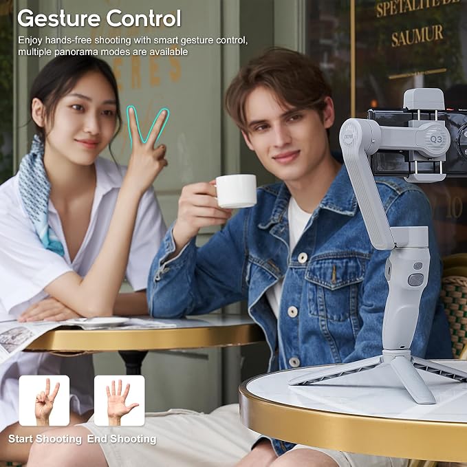 Zhiyun Smooth Q3 Combo, 3-Axis Phone Gimbal with Fill Light and Gimbal Bag, Portable & Foldable, Gesture Control, Video Recording, Auto Tracking Gimbal Stabilizer for Smartphone for iPhone & Android | Portable & Foldable, Gesture Control, Video Recordi... - Image 4