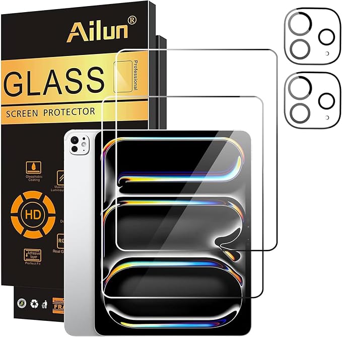 Ailun Screen Protector+Camera Lens Protector for iPad Pro 13 Inch, 2+2 Pack | 2025/2024 [8th/7th Generation,M5/M4], Tempered Glass, Case Friendly, Face ID Apple Pencil Compatible by Ailun