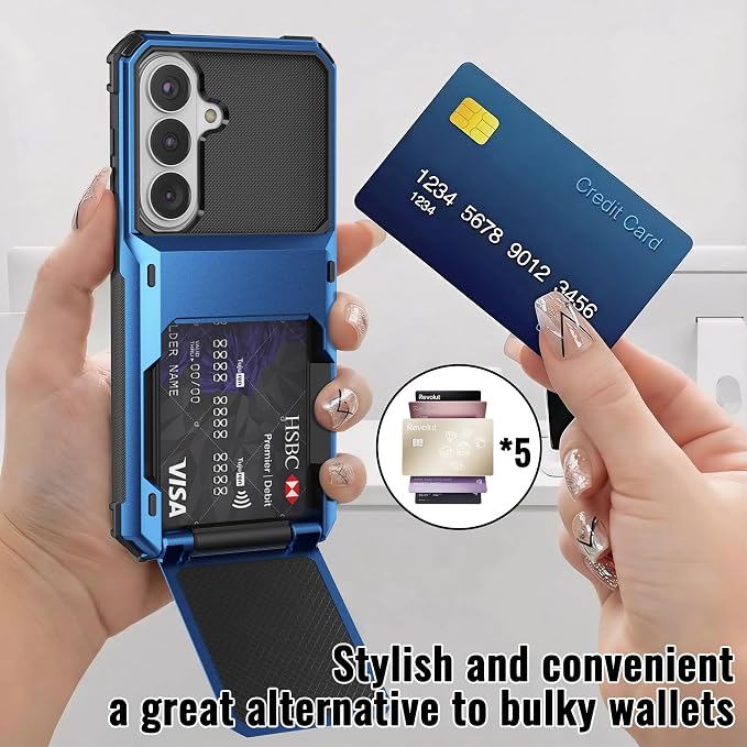 Foluu Wallet Case for Samsung Galaxy S26 Plus with Card Holder, 5 Credit Hidden Card Slot Flip Cover Dual Layer Protective Hard PC Back & Soft TPU Bumper - Stylish Case for Galaxy S26 Plus 2026 (Blue) - Image 4