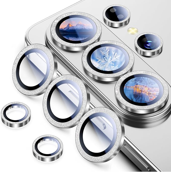 Uyiton for Samsung Galaxy S26 Ultra Camera Lens Protector, Unique Design | Case-Friendly, Ultra-Thin, Military-Grade Sapphire Glass with Aluminum Metal Rear Camera Screen Cover, Glitter Silver by Uyiton