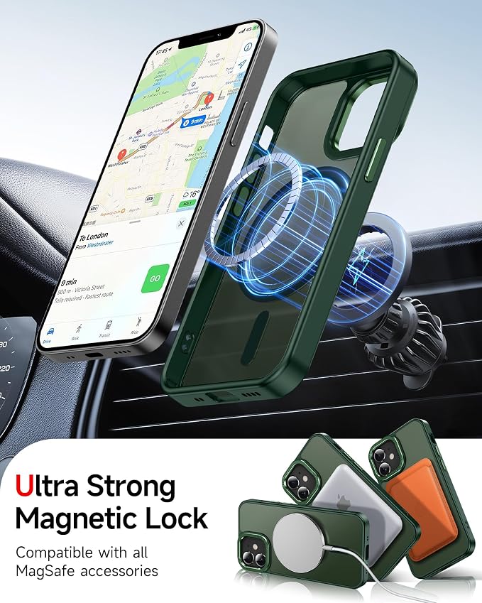 LeYi for iPhone-13 Mini Phone Case/iPhone-12 Mini Green: Compatible with Magsafe [ Screen Protector X2+ Camera Cover X2] i 13mini 12mini Cases Slim Magnetic Protective Rugged Funda para, Green - Image 4