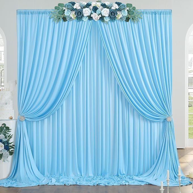 40ftx10ft Wrinkle Free Baby Blue Backdrop Curtains for Parties, 8 Panels Thick Polyester Backdrop Drapse for Weddings Birthday Photography Background Curtains - Image 7