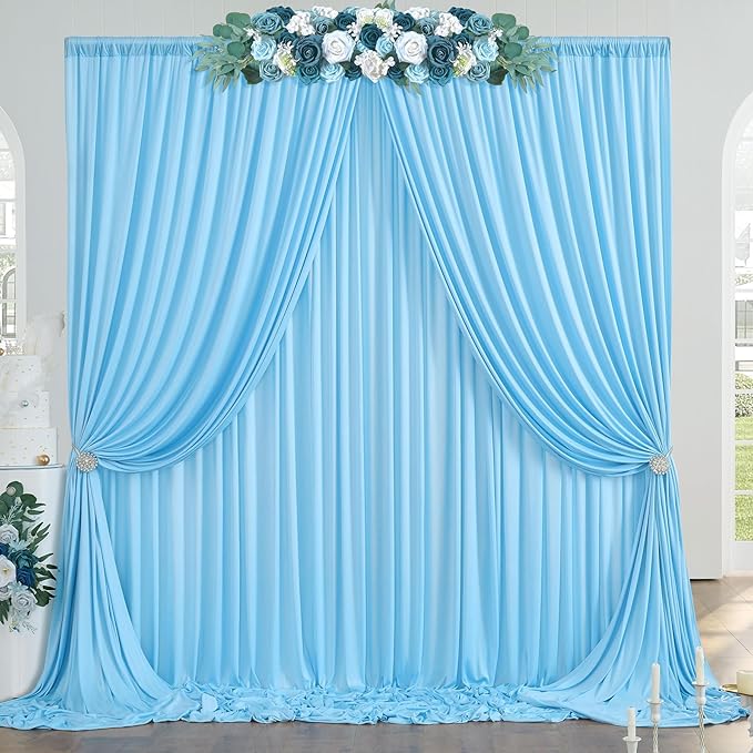 20ft x 10ft Baby Blue Backdrop Curtains for Parties, 4 Panels 5×10ft Soft Silky Polyester Photo Backdrop Drapes for Weddings Birthday Party Photography Baby Shower Home Decorations - Image 7