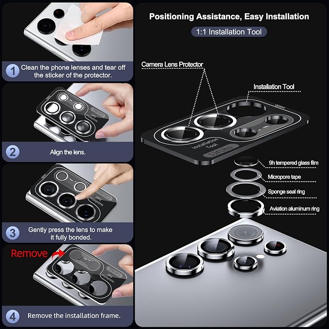 WSKEN for Samsung Galaxy S24 Ultra Camera Lens Protector - Ultra Thin | Case Friendly, 9H Shatterproof Tempered Glass, Anti Scratch Metal Circle, Camera Screen Protector Cover Accessories, Silver - Image 6