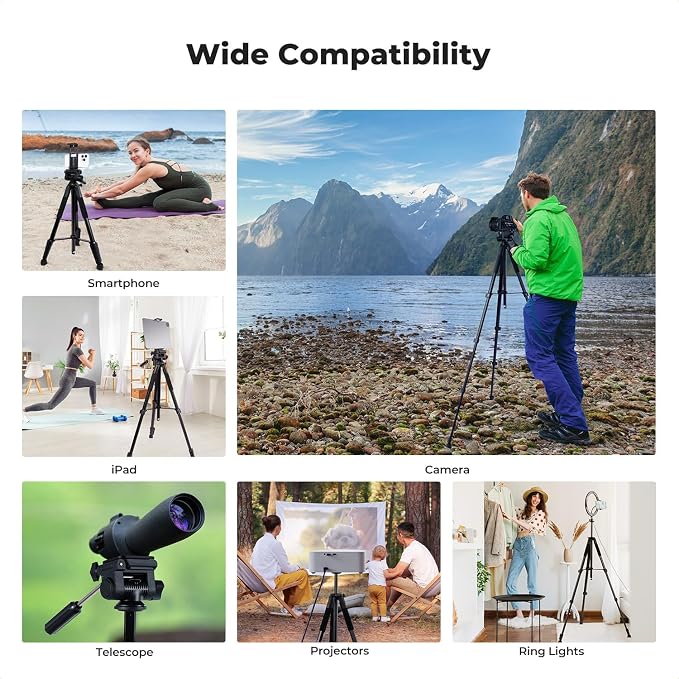 K&F CONCEPT 75" Aluminum Camera Tripod, Lightweight and Compact for Travel | Compatible with Canon Nikon DSLR Camera, Cellphone Clip and Remote Control for Shooting and Video Recording S255A3+BV01 - Image 8