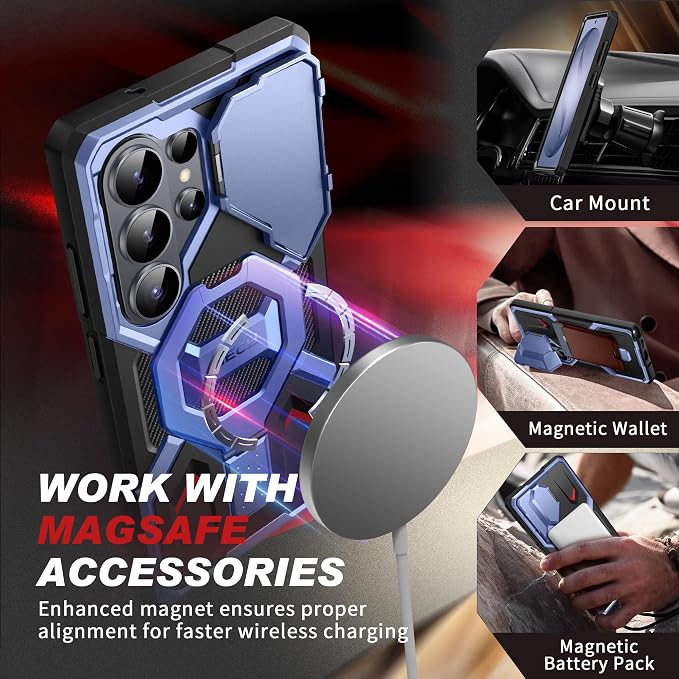 TONGATE Magnetic Stand for Samsung Galaxy S26 Ultra Case, Compatible with Magsafe, [Camera Cover & 2 Front Frames][Drop Protection] S26 Ultra Case Built-in Screen Protector & Belt Clip, Blue - Image 3