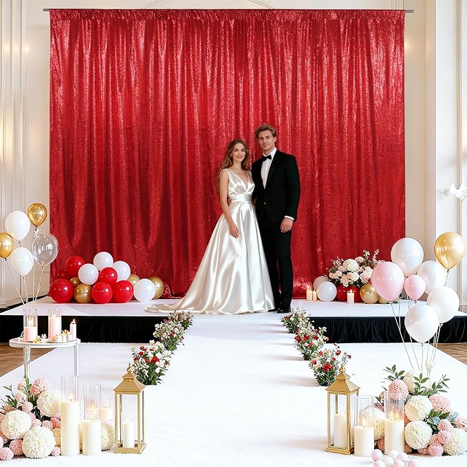 SquarePie 10x10ft Red Sequin Backdrop, High Density Non-Transparent Glitter Curtain for Photography, Birthday, Wedding Party Decorations, Thick Solid Background with 4" Rod Pocket, 1 Panel - Image 7