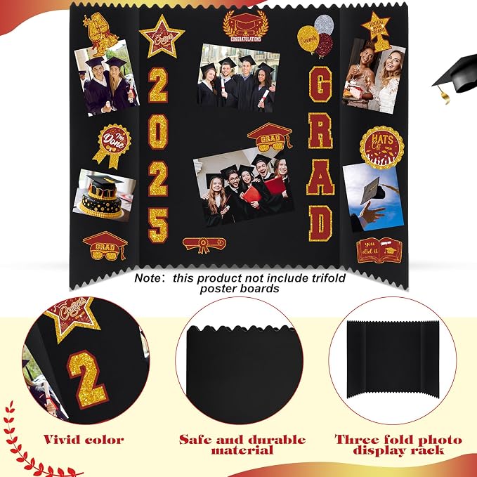 Glenmal Red Gold 14 Sheets Graduation Photo Display Board Sticker Class of 2026 Picture Display Stickers Accessories for 2026 Grad Party College Board Photo Frame Decor (12x10inch,8.3x8.3inch) - Image 3