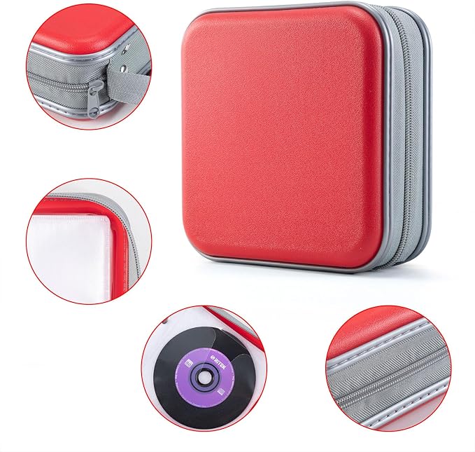LIOVODE DVD Case, 48 Capacity Hard Plastic CD Case Holder for Car | DVD Storage, Hand Strap, Zipper Closure, Scratch-Resistant Sleeves, CD Storage for Music Blu-Ray Game Disc for Travel Office - Image 3