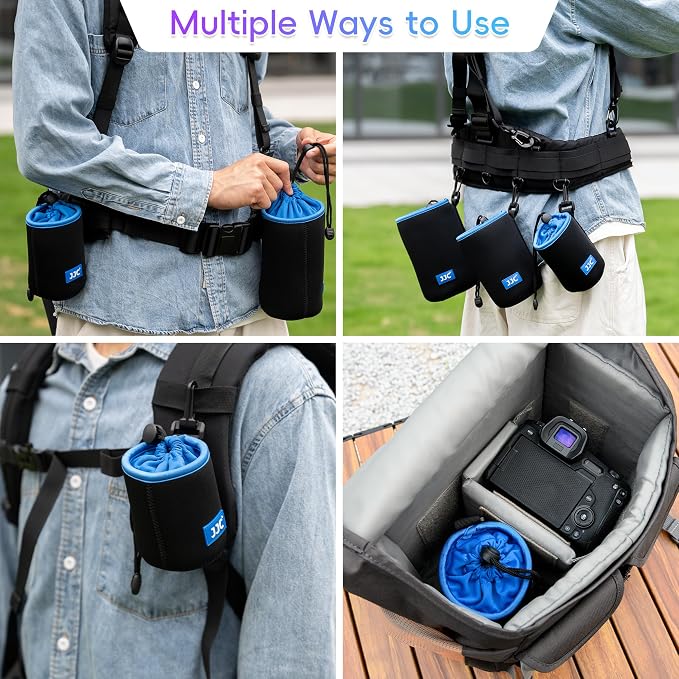 JJC Neoprene Camera Lens Pouch Case, Drawstring Bag for Lens up to 3.5x6.7" | Water-Resistant, Soft Padded, with Carabiner, Compatible with Canon EF 24-70mm f/2.8L, EF 85mm f/1.2L II, Sigma 70-300mm - Image 6