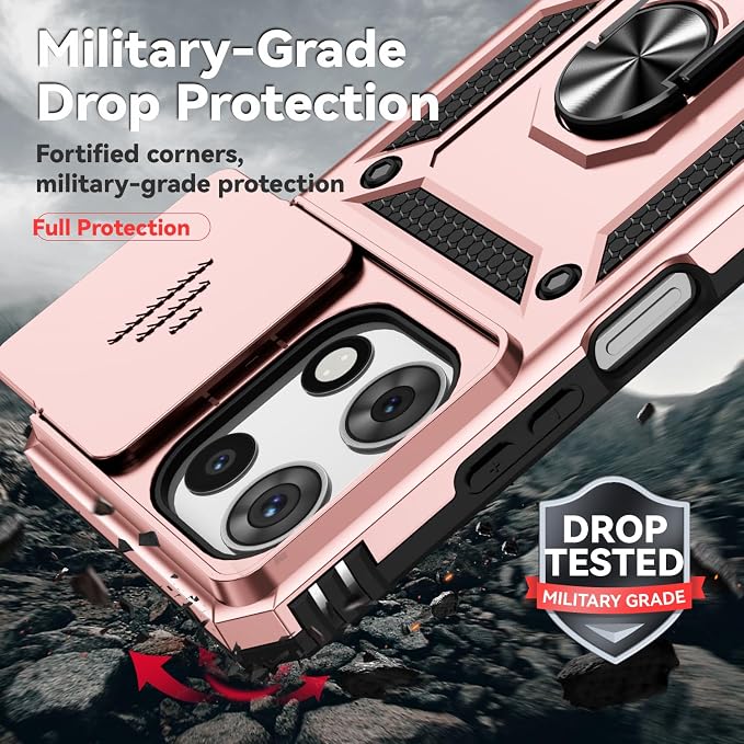 for Moto G 2026 /Moto G Play 2026 Case,with Screen Protector and Camera Cover,[Military Grade] 16ft.Drop Tested Cover with Magnetic Kickstand Protective Case for Motorola G 2026, Rose Gold - Image 7