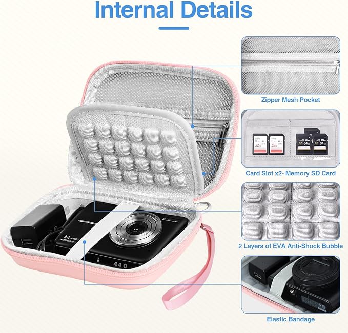 EMART Pink Digital Camera Case Small Camera Bag Fit Camera Size<6"x4"x0.9" | Camp Snap Camera Case with Anti-Shock Bubble for KODAK PIXPRO FZ55/CAMKORY/Lecran, Perfect for Travel, Daily Use (Case Only) - Image 2