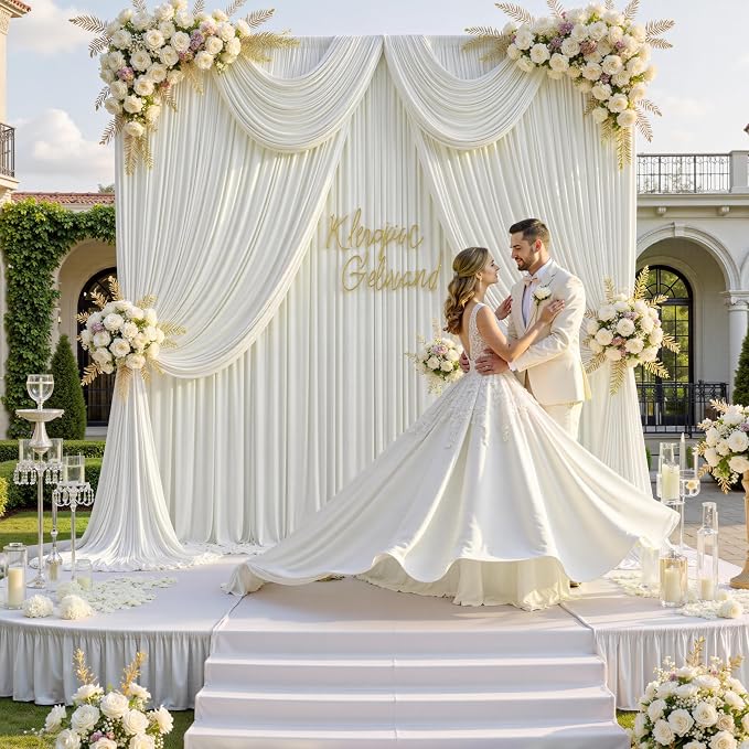 60 ft x 10 ft Wrinkle Free Ivory Backdrop Curtain for Parties, 12 Panels 10ft Polyester Ivory Photo Backdrop Drapes for Graduation Birthday Wedding Party Stage Curtains - Image 2