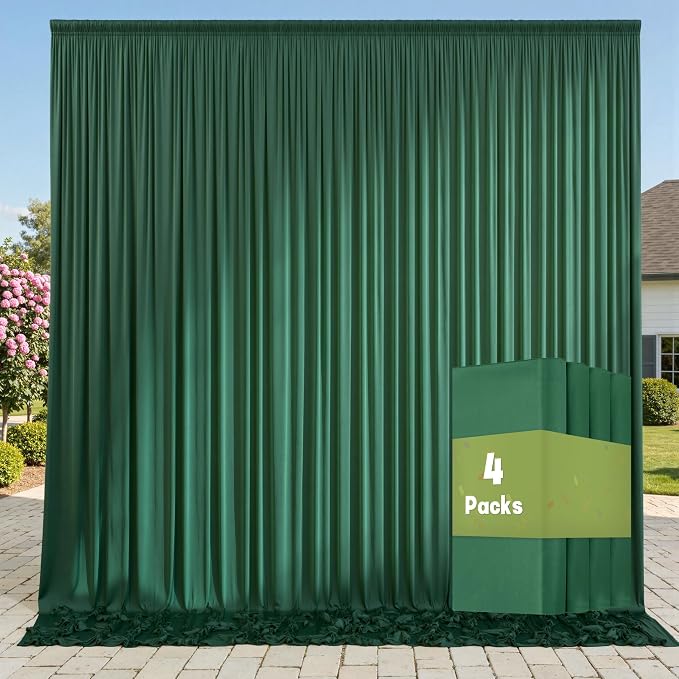 20ft x 10ft Wrinkle Free Hunter Green Backdrop Curtains for Parties, 4 Panels 5x10ft Polyester Green Photo Backdrop Drapes for Wedding Party Jungle Birthday Photography Background by ENJOYYOURPARTY