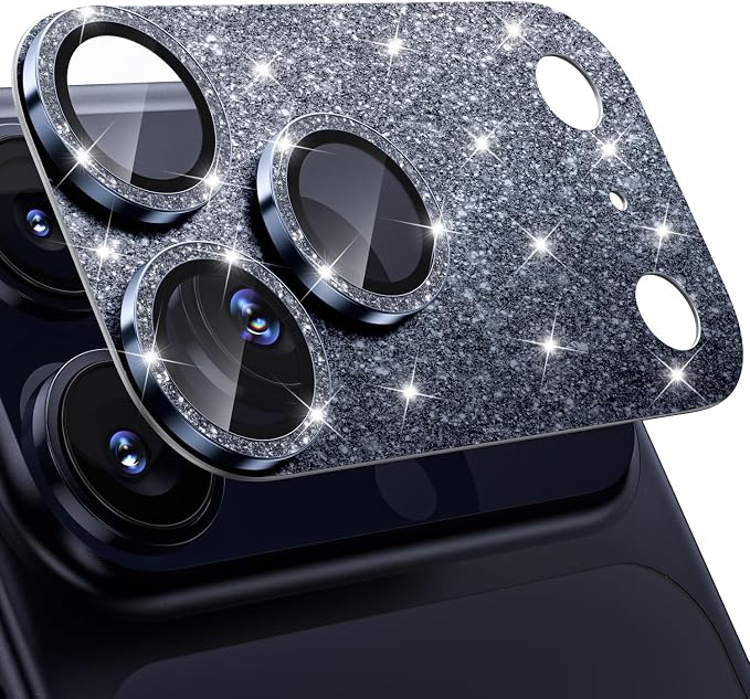 WSKEN for iPhone 17 Pro Max Camera Lens Protector - Military Grade Design | Strong Adhesion, Daily Shatterproof, Metal Aluminum Alloy Tempered Glass Camera Screen Protector, Glitter Blue by SmartProtectionGreenerFuture