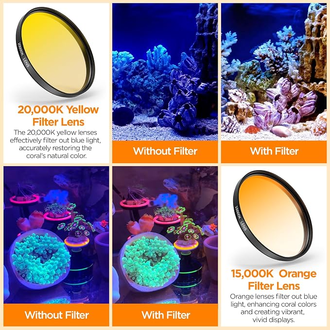 52MM Coral Reef and Reef Tank Filter Kit for Phone, CPL Polarizing+20,000k Yellow+15,000k Orange+10x Macro, Clip, Saltwater Aquarium Lens Compatible with iPhone16 15 Pro Max Samsung Moto Google TCL - Image 3