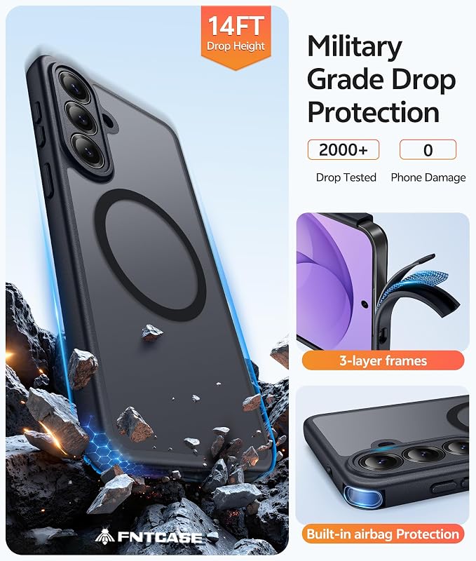 FNTCASE for Samsung Galaxy S26 Plus Case, Fit for Magsafe, Screen Protector | Full Camera Protection, Translucent Matte, 14FT Military Grade Drop Proof, Shockproof Protective Phone Cover, Black - Image 5