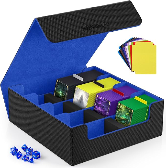 Mlikero Trading Card Storage Box, Bulk Card Storage for 2400+ Sleeved Cards, PU Leather Magnetic Closure Card Organizer with 10 Dividers & 4 Foam Stoppers, Fit for MTG, TCG and Sports Cards (Blue) by Mlikero
