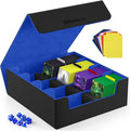 Mlikero Trading Card Storage Box, Bulk Card Storage for 2400+ Sleeved Cards, PU Leather Magnetic Closure Card Organizer with 10 Dividers & 4 Foam Stoppers, Fit for MTG, TCG and Sports Cards (Blue) by Mlikero