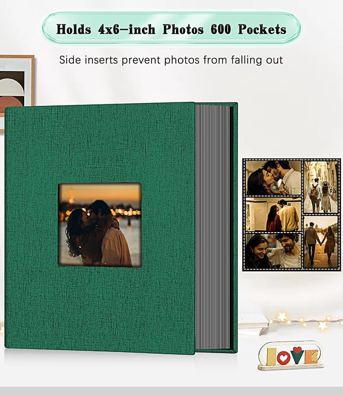 Ejblfe Photo Album 4x6,Linen Cover Slide-in Photo Album Book Can Holds 600 4x6 Photos with 60 Black Sheets for Family,Wedding,Baby and Holiday Pictures (Dark green) - Image 3