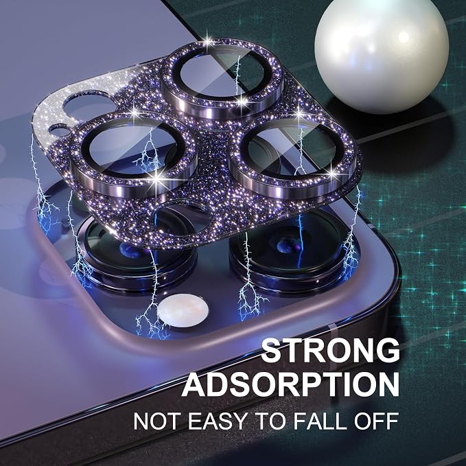 Choiche for iPhone 14 Pro/iPhone 14 Pro Max Camera Lens Protector | Bling Camera Cover with 9H Tempered Glass Lens Screen Protector Metal Ring Decoration Accessories (Glitter-Purple) - Image 7