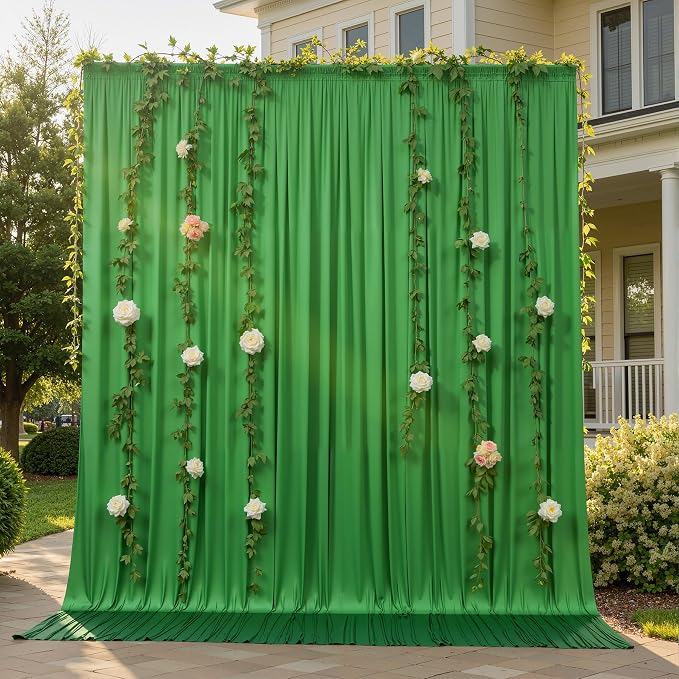 10ftx10ft Wrinkle Free Green Backdrop Curtains for Parties, Silky Polyester Photo Backdrop Drapes 2 Panels 5x10ft Back Drop Cloth for Wedding Birthday Baby Shower Photography Background - Image 3