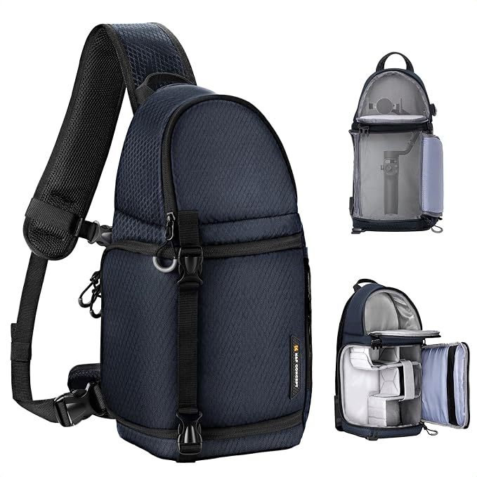 K&F CONCEPT Camera Sling Bag, Compact Crossbody Backpack, 10L | Fits Mirrorless & Small DSLR. Water-Repellent Twill Fabric. 5 Removable Dividers. Adjustable Strap 20.5–39.8 in. BS11 by KFCONCEPT