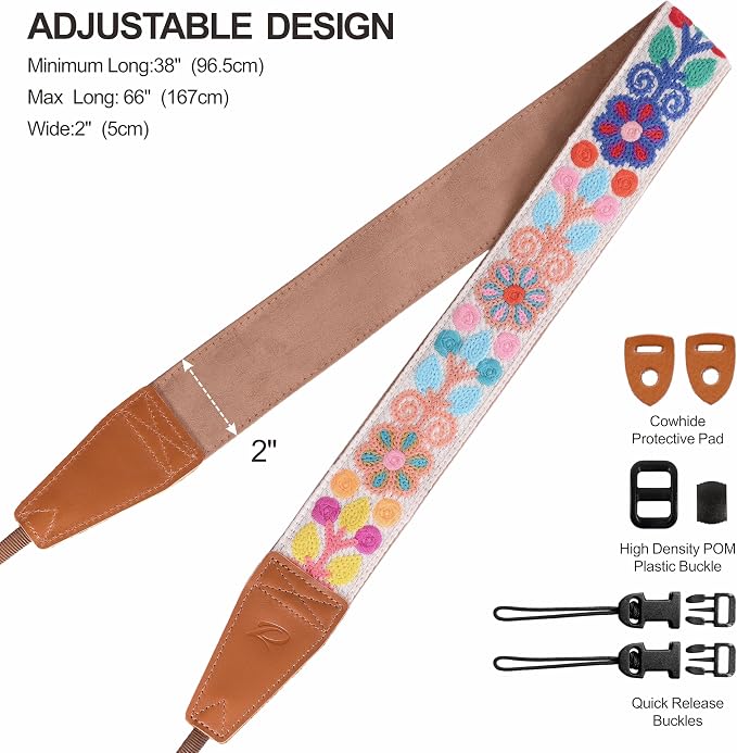 Padwa Lifestyle Colorful Crochet Camera Strap - 2" Full Grain Leather Ends Camera Straps for Photographers, Vintage Woven Cotton Soft Suede Fabric Padded Strap with Quick Release fits All Cameras - Image 6