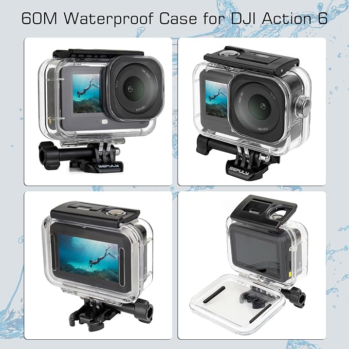 GEPULY Waterproof Case for DJI Osmo Action 6 with Floating Hand Grip | Handle Mount with 1/4 Screw Hole Hollow Storage 12 Anti-fog Films Thickened PC Protective Underwater Housing Accessories 60M - Image 3