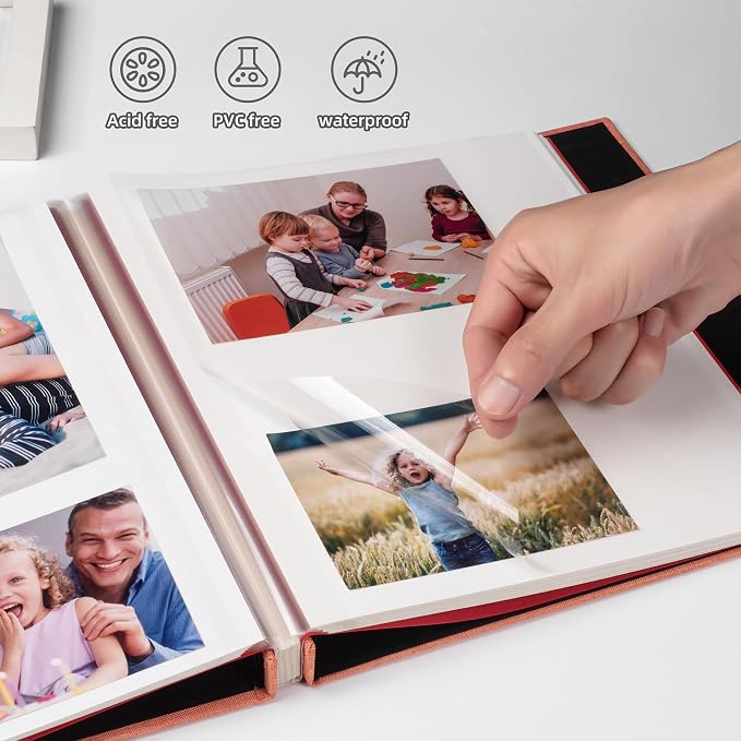 HoneyTolly Large Photo Album Self Adhesive with Picture Display Window, DIY Scrapbook Album for 4x6 8x10 Pictures, 40 Pages Linen Cover Memory Book with Scraper and Metallic Pen(Orange) - Image 2