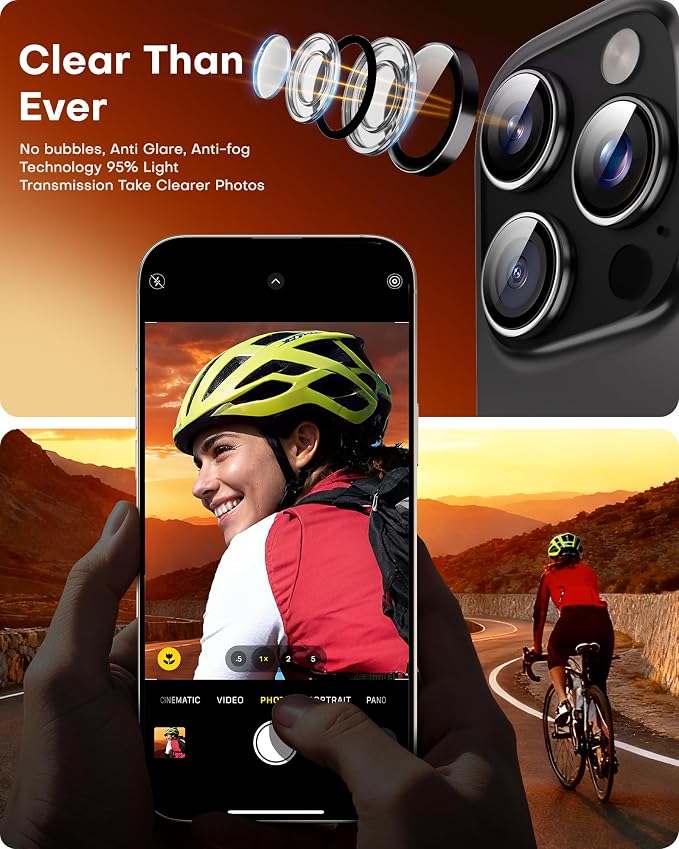 TOCOL for 2 Pack iPhone 14 Pro Max Camera Lens Protector/iPhone 14 Pro Camera Lens Protector Tempered Glass HD Individual Scratch Resistant Cover Accessories Case Friendly（Black） - Image 5