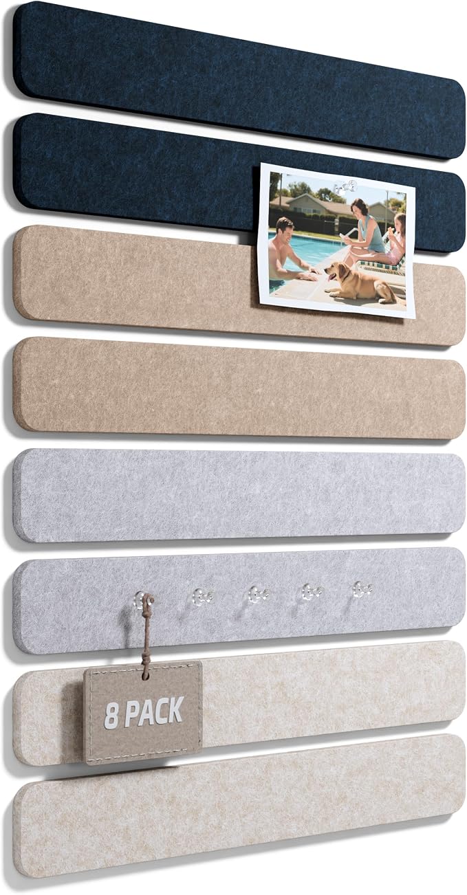 Fluxynara 13" x 2" Felt Wall Panels, Nordic Slate | 8-Pack Includes 50 Push Pins and Adhesive Tabs for Photos, Notes and Decor in Bedroom Doors, Home Office or Studios by FLUXYNARA