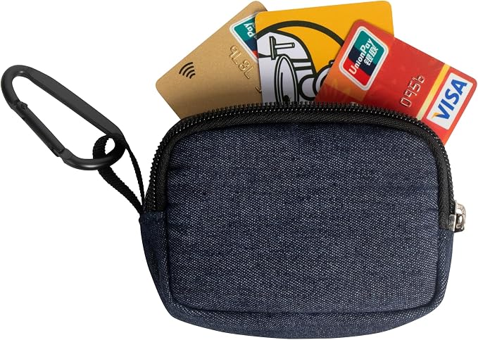 2 Pieces Mini Pouch with Carabiner,Pouches for Organization,Small Makeup Bag for Purse,Zipper Coin Pouch,Card Holder Wallet,Travel Storage Carrying Tech Bag for Small Electronic Accessories Blue - Image 4