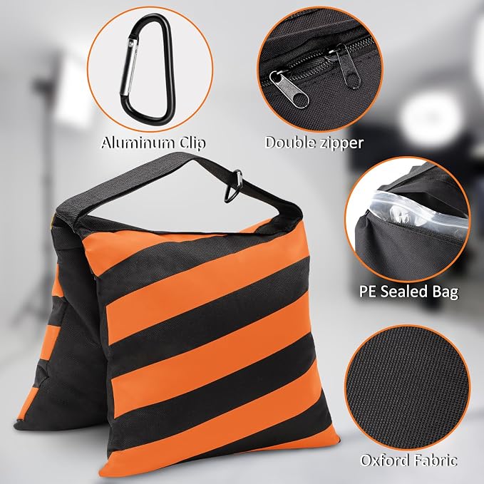 4 Packs Orange Sandbag Weight Bags for Light Photography Video Equipment | Heavy Duty Saddlebags for Backdrop Stand, Photo Tripod, Canopy, Pop up Tent, Umbrella Base, Fishing Chair, Picnic Table - Image 2