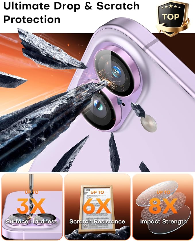TOCOL Camera Lens Protector for iPhone 16 / iPhone 16 Plus Tempered Glass HD Individual Scratch Resistant Camera Cover Accessories Case Friendly 2 Pack（Pink） - Image 4