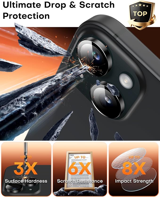 TOCOL Camera Lens Protector for iPhone 15 / iPhone 15 Plus Tempered Glass HD Individual Scratch Resistant Camera Cover Accessories Case Friendly 2 Pack（Black） - Image 4