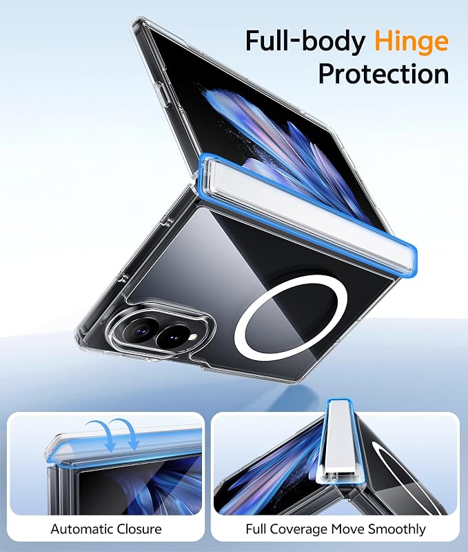 FNTCASE for Samsung Galaxy Z Fold 8 Case, Fit for Magsafe, Hinge Protection | Screen Protector, Translucent Matte Magnetic Back, 18FT Military Grade Drop Proof, Protective Phone Cover, Clear - Image 3
