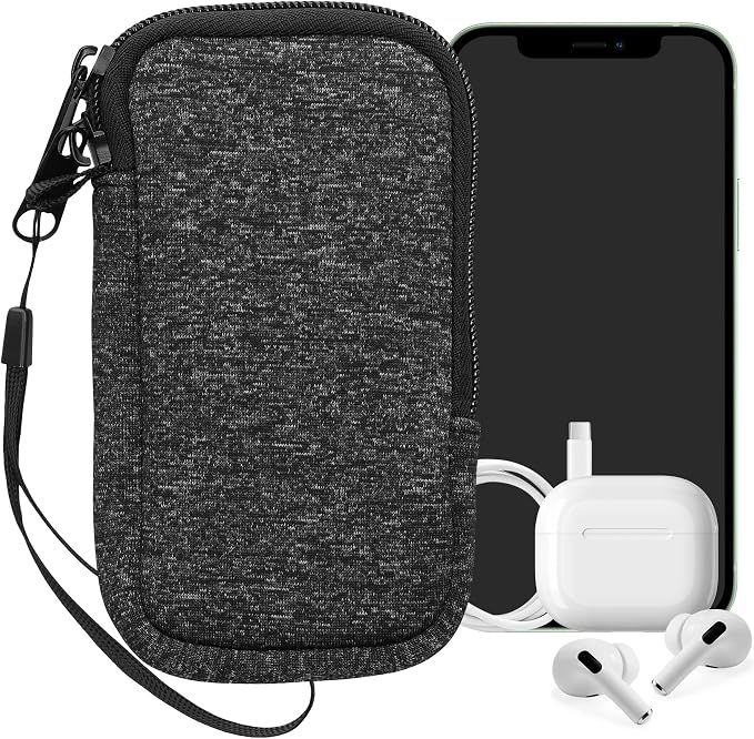 kwmobile Universal Phone Pouch Size XS - 3,5/4" - Neoprene Smartphone Pouch with Zip - Water-Repellent Mobile Phone Case - Sleeve in Anthracite/White - Image 8